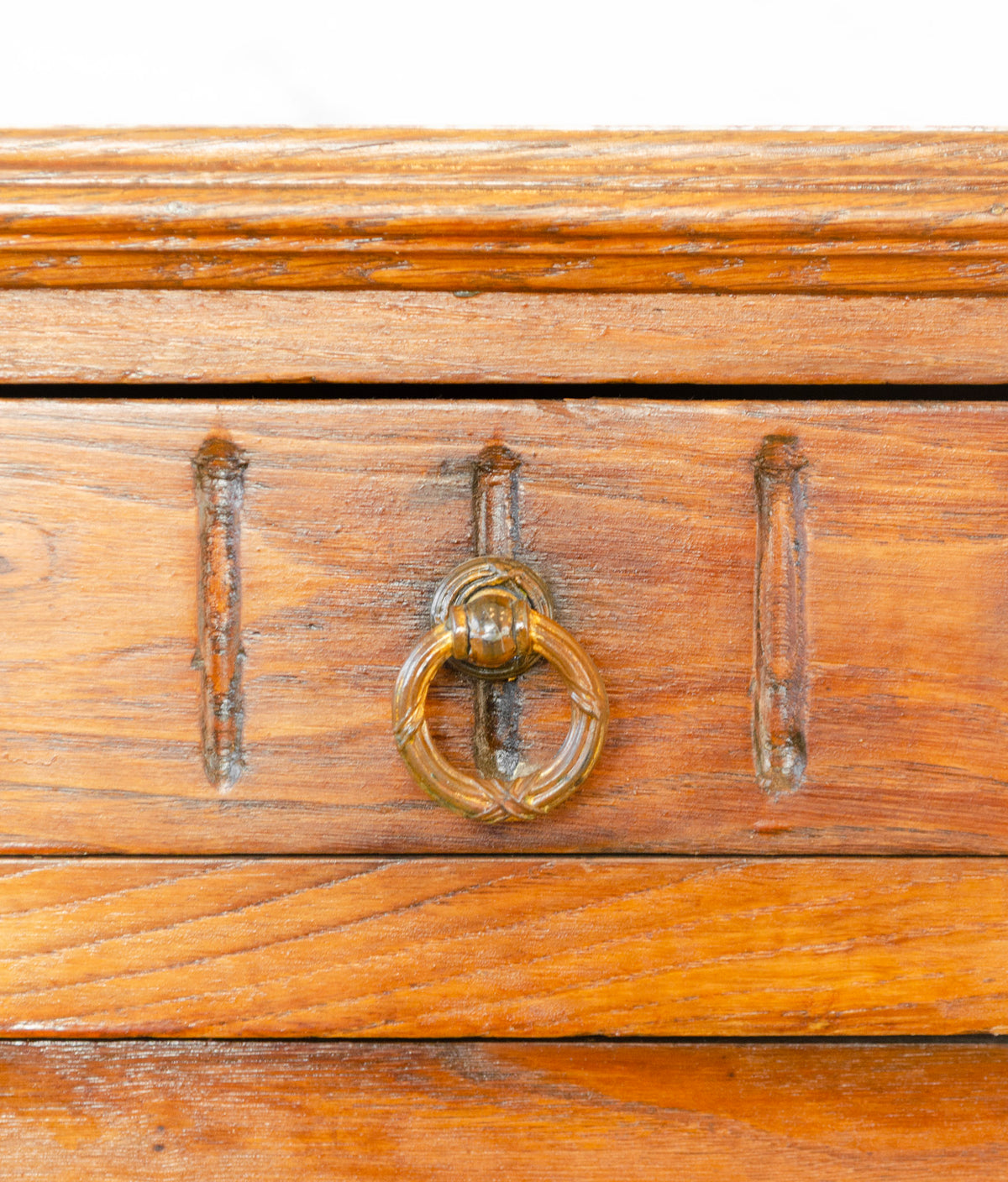 Henri II Style Marble Top Oak Side Cabinet