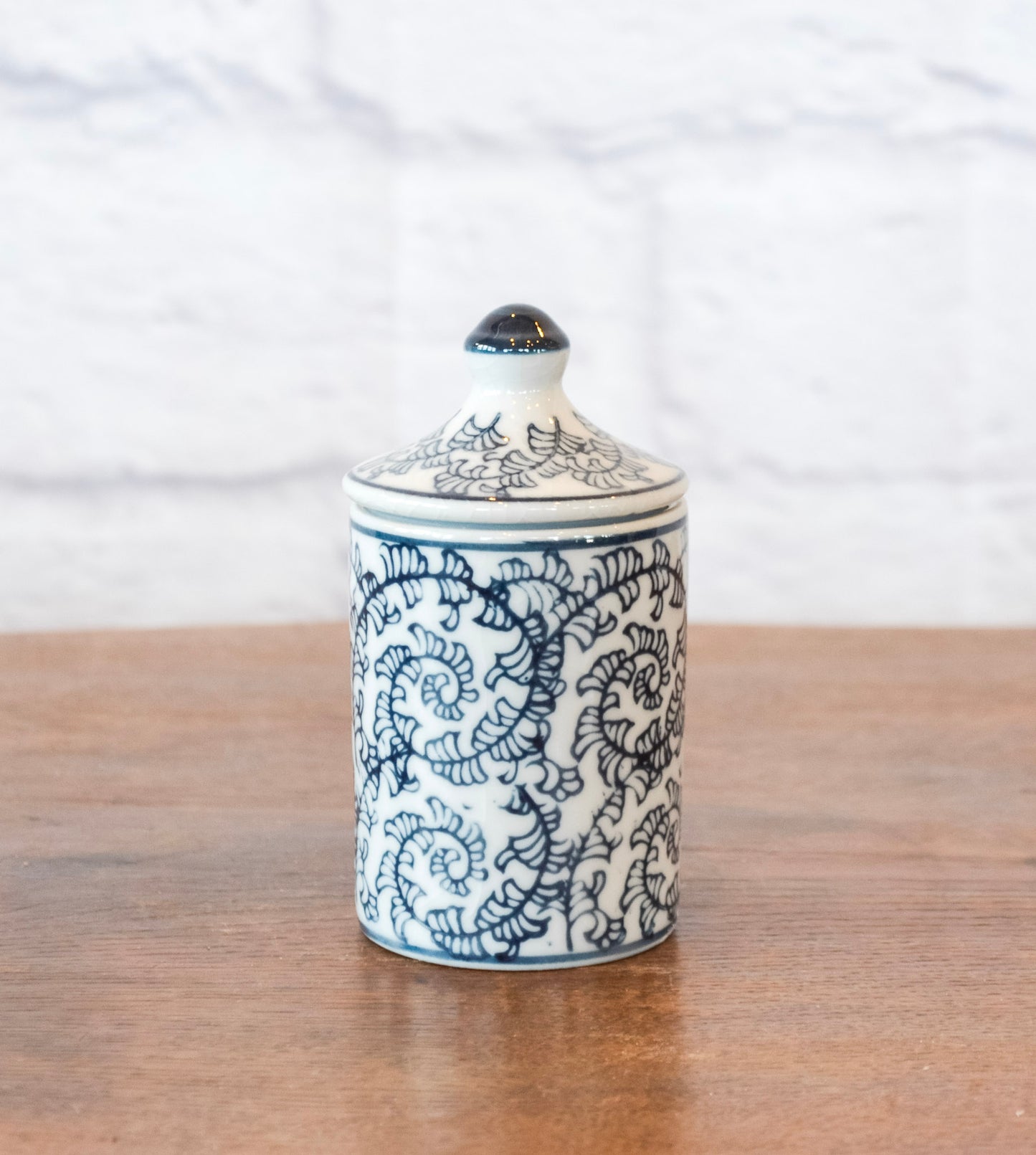 Indigo Patterned Stoneware Spice Jar