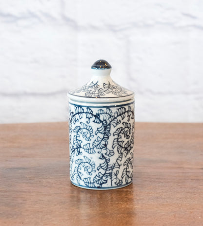 Indigo Patterned Stoneware Spice Jar