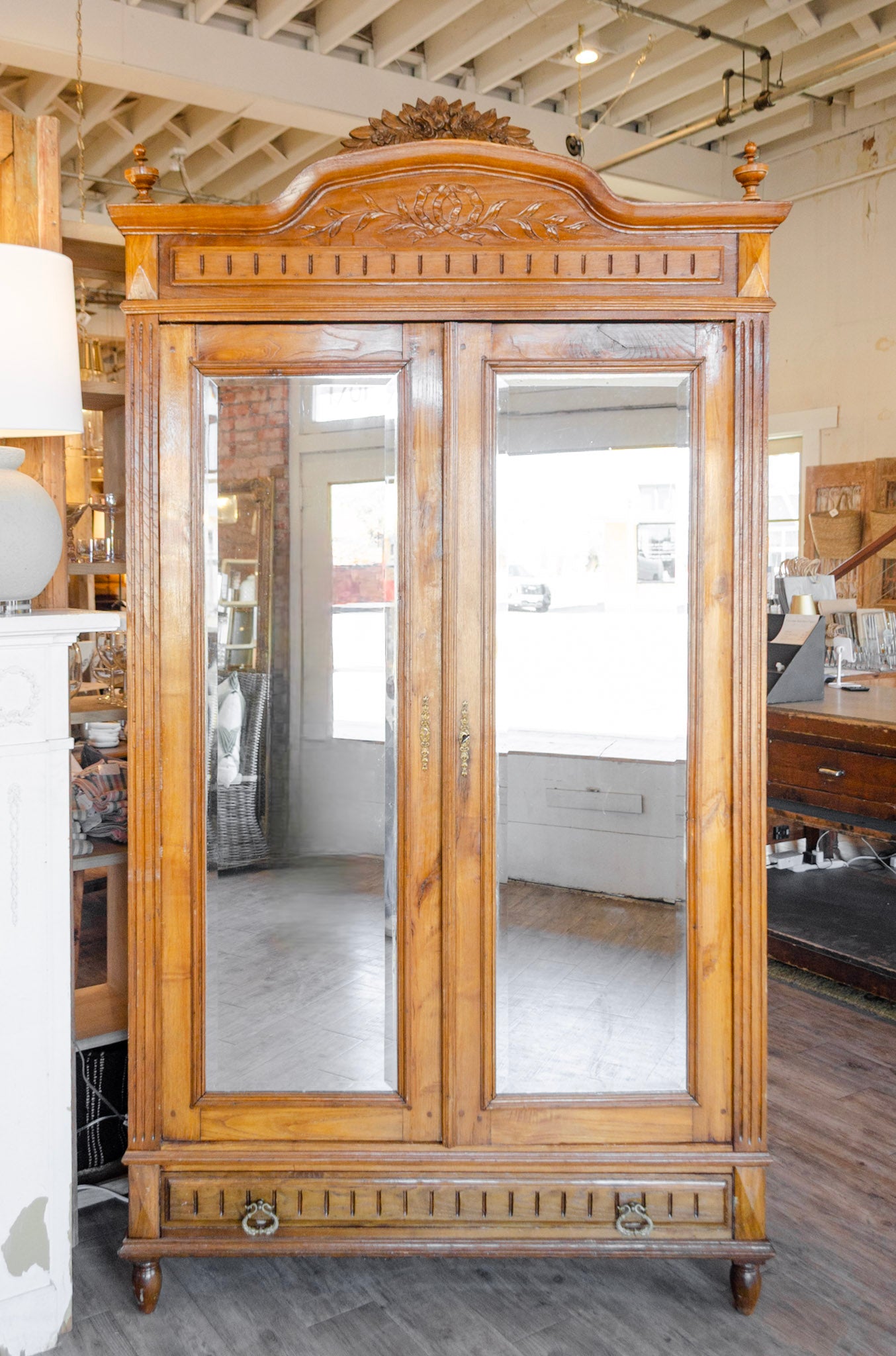 Louis XVI Style Floral Crowned Oak Armoire