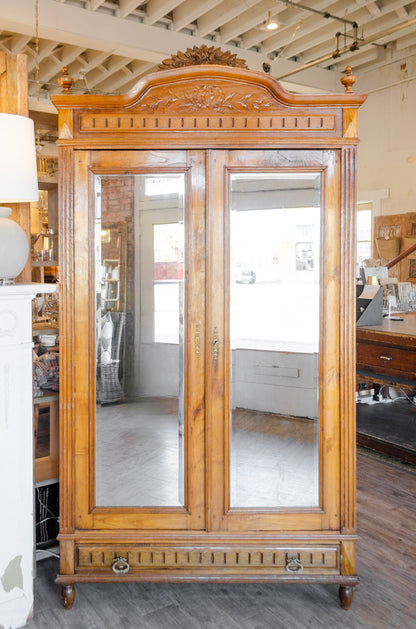 Louis XVI Style Floral Crowned Oak Armoire