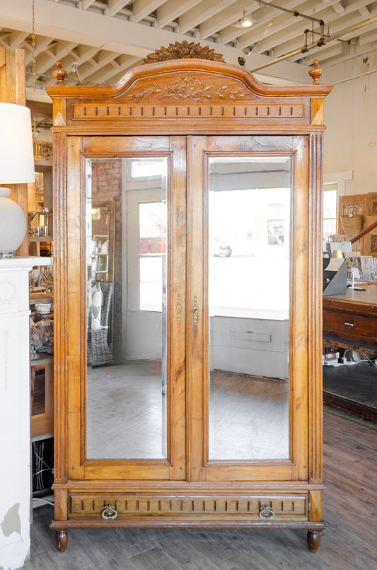 Louis XVI Style Floral Crowned Oak Armoire