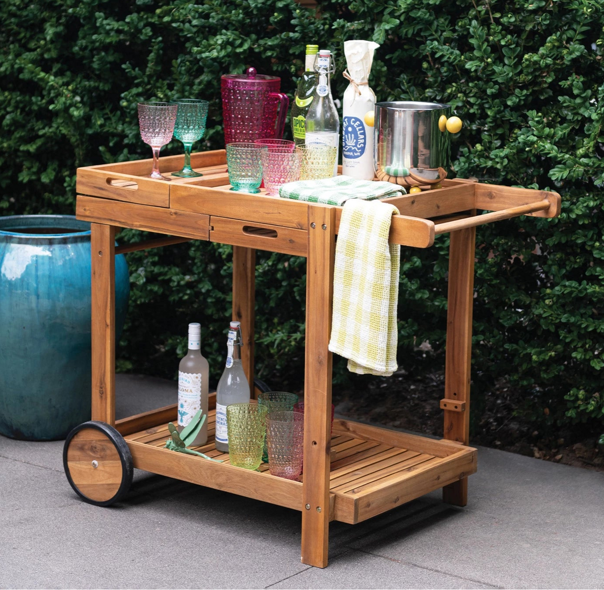 Felix Acacia Wood Tiered Bar Cart