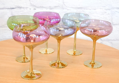 Colorful Glass Gilded Stem Coupe