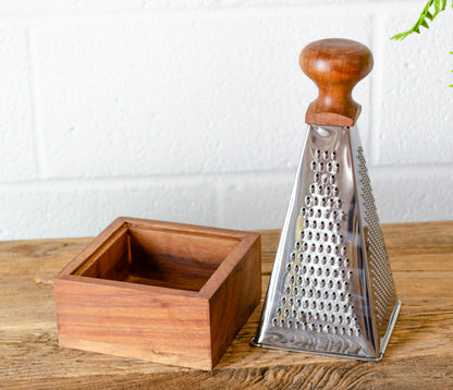 Obelisk Stainless Steel & Acacia Grater