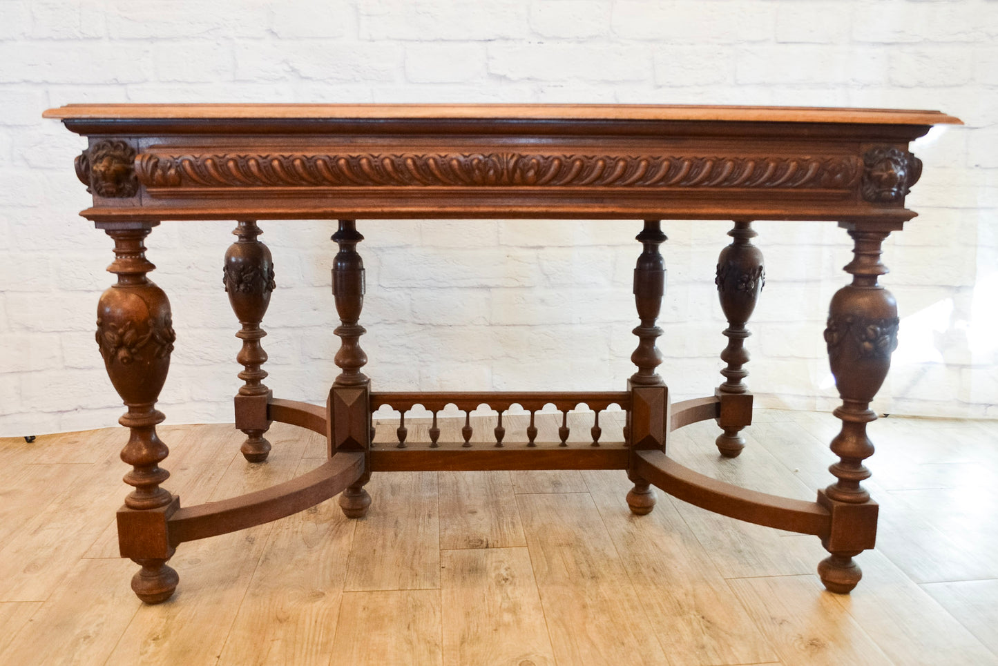 Henri II Style Lion Head Carved Oak Table