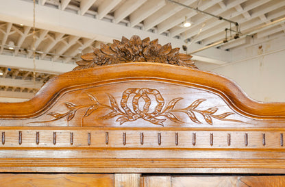 Louis XVI Style Floral Crowned Oak Armoire