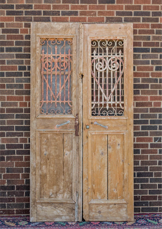 Avi - Primitive Iron Inset Egyptian Wooden Doors