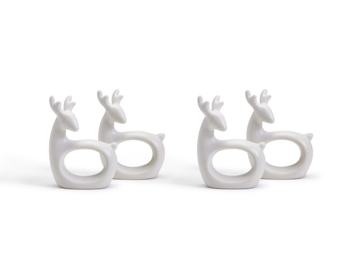 Set of 4 White Reindeer Napkin Rings