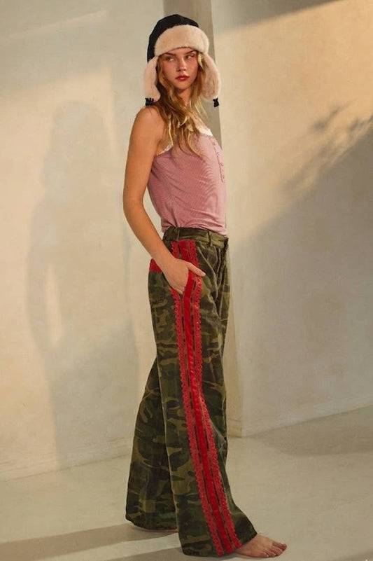 Washed Camo Printed Cotton Pants