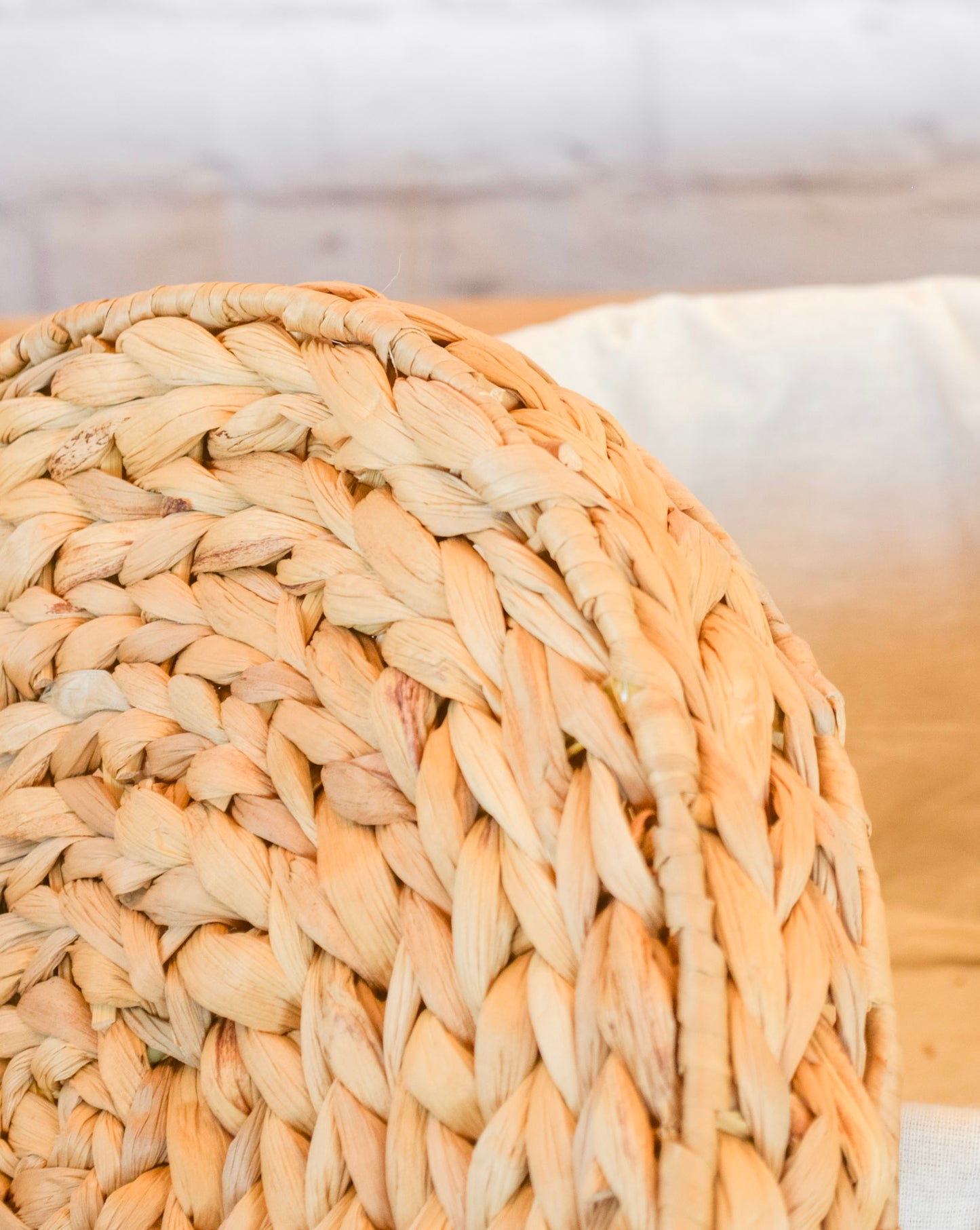 Round Cotton Lined Water Hyacinth Basket