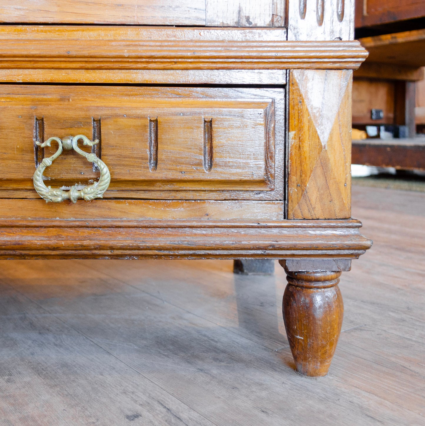 Louis XVI Style Floral Crowned Oak Armoire