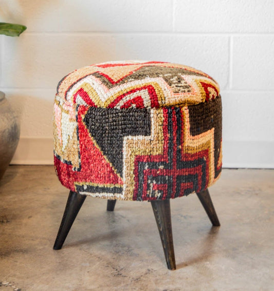 Small Handwoven Rug Ottoman