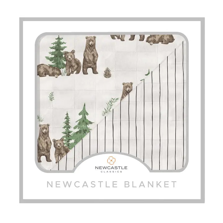 Wilderness Bear & Pencil Stripe Bamboo Newcastle Blanket