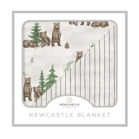 Wilderness Bear & Pencil Stripe Bamboo Newcastle Blanket