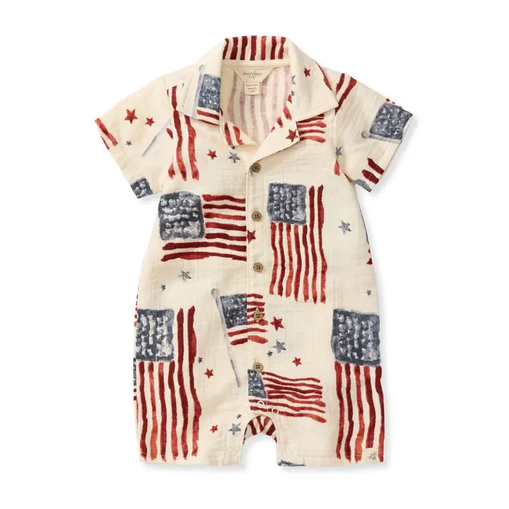 American Flag Baby Boy Romper