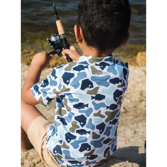 Boys Fish Camo Catch Knit Short Sleeve Performance Polo