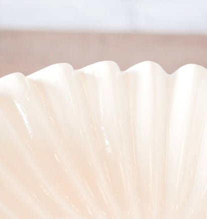 Grooved White Stoneware Bowl