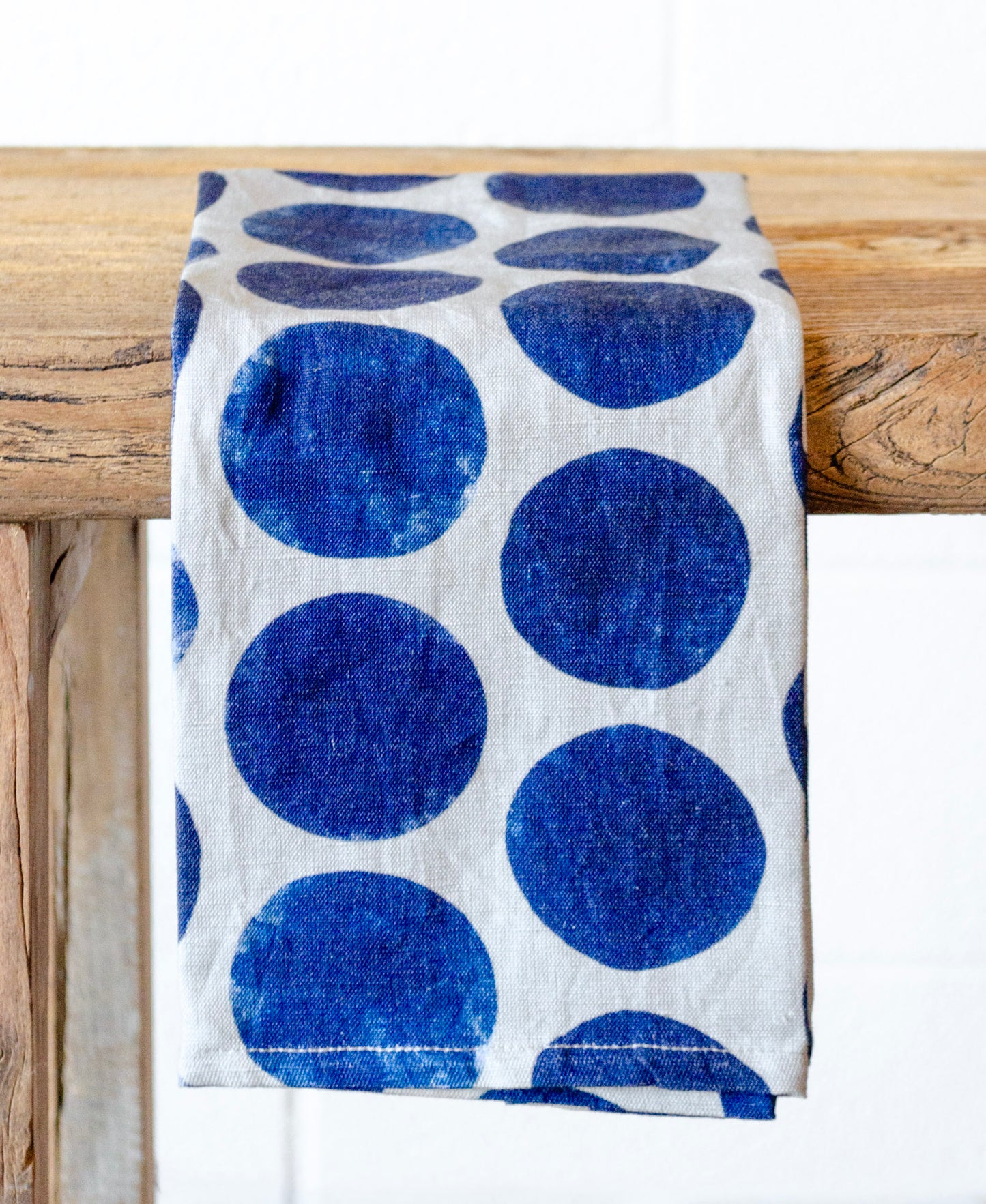Big Blue Dots Linen Blend Tea Towel