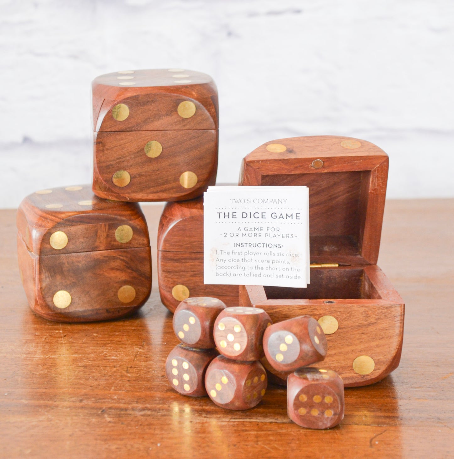 Acacia Wood Dice Box w/ 6 Dice