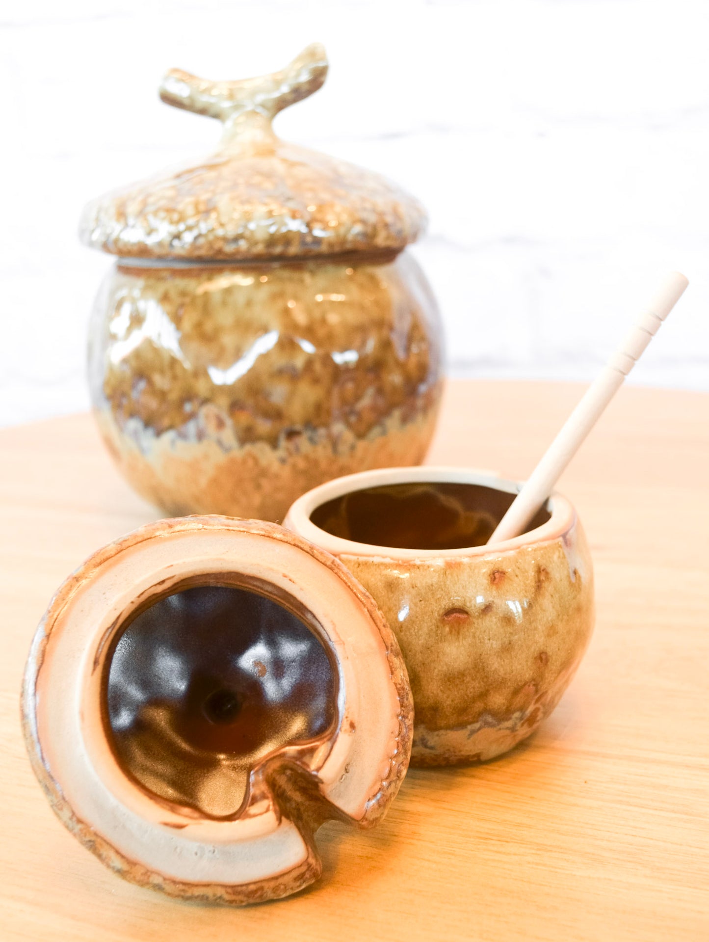 Reactive Glaze Stoneware Acorn Canister Collection