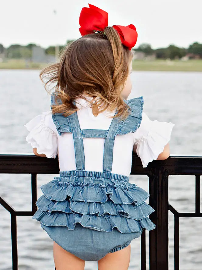 Light Wash Denim Flutter Overall Romper