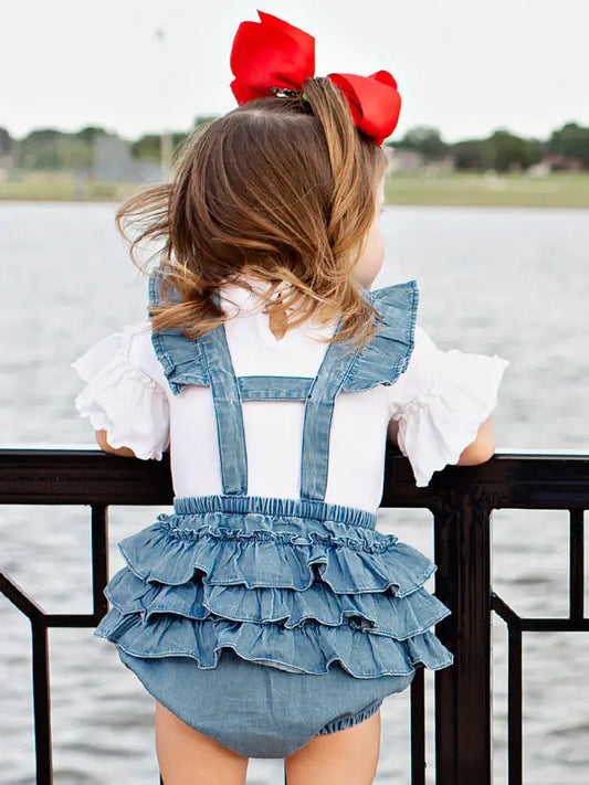 Light Wash Denim Flutter Overall Romper