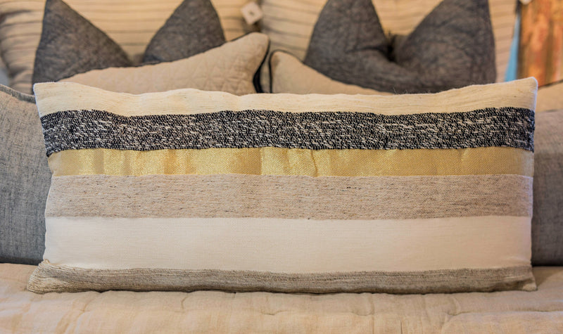 Neutral & Gold Stripe Wool Lumbar Pillow