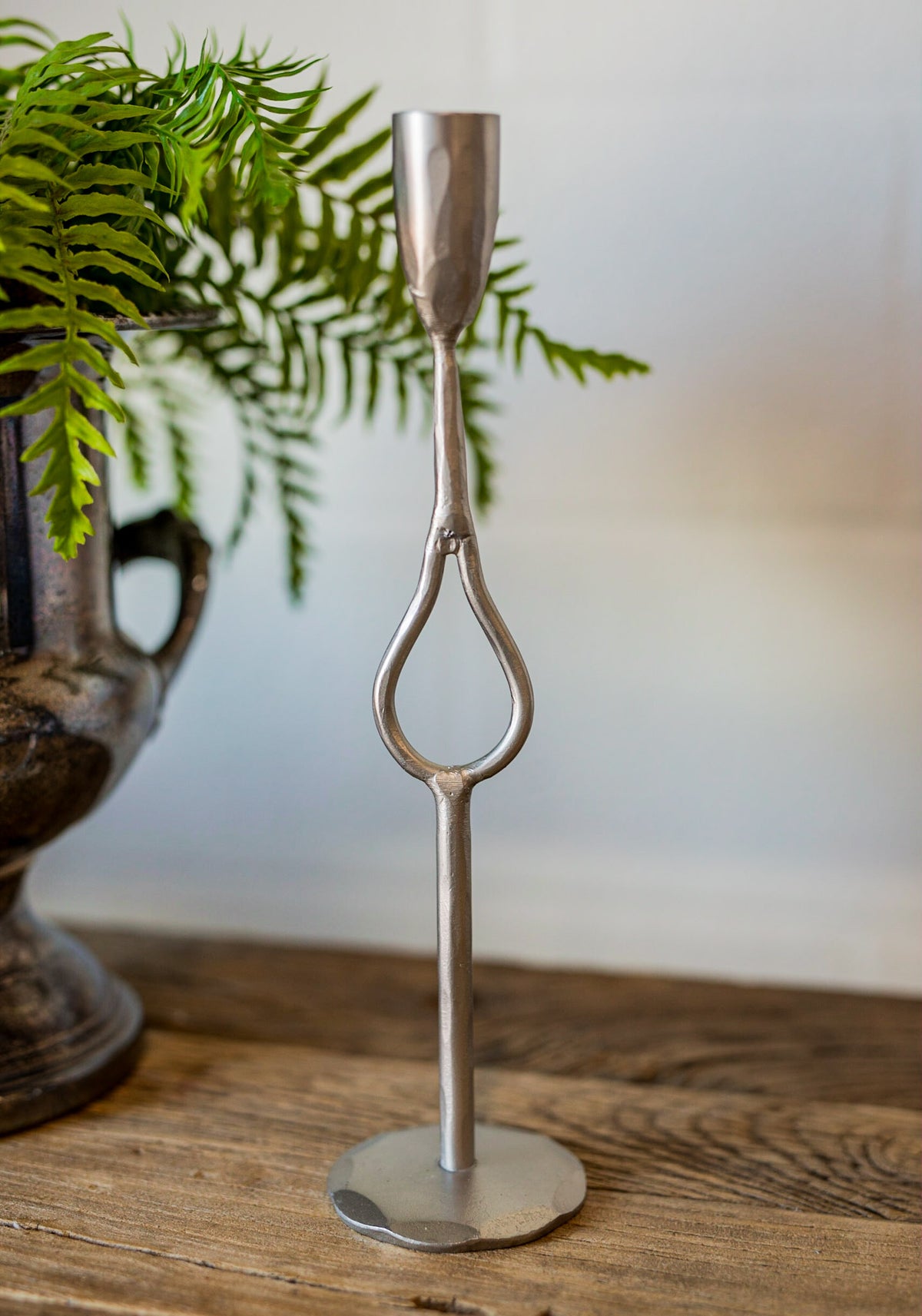 Hand-Forged Silver Iron Taper Candle Holder