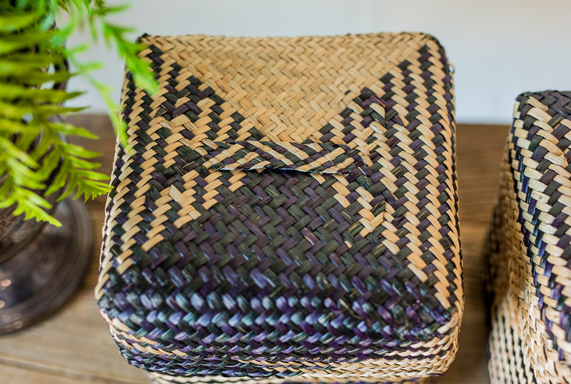 Handwoven Black & Natural Seagrass Box
