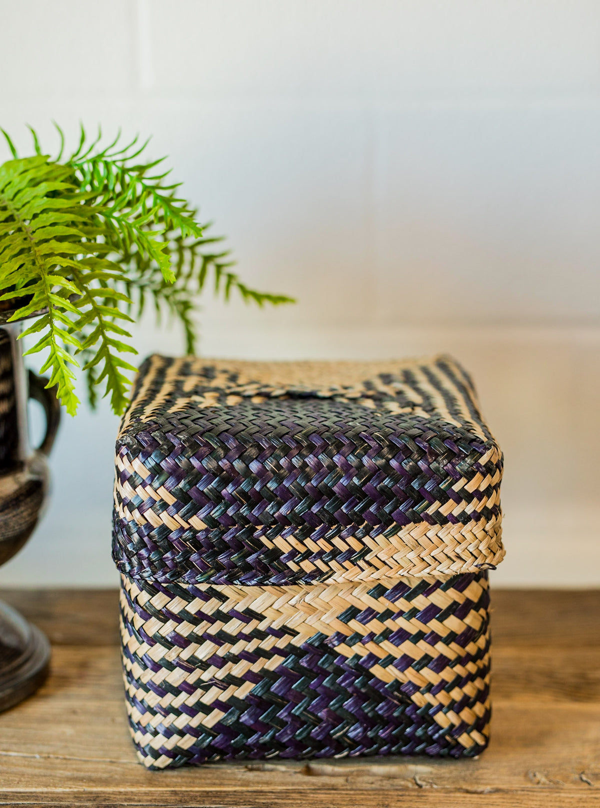 Handwoven Black & Natural Seagrass Box