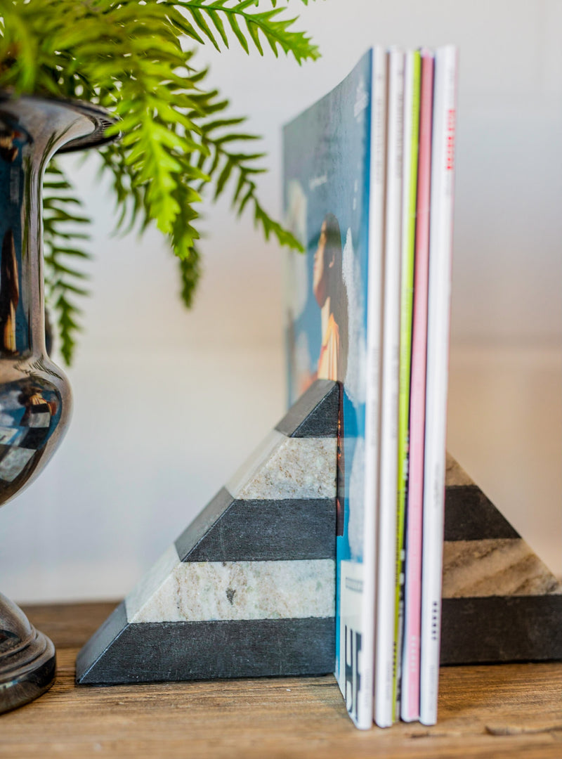 Black & Grey Striped Marble Bookends