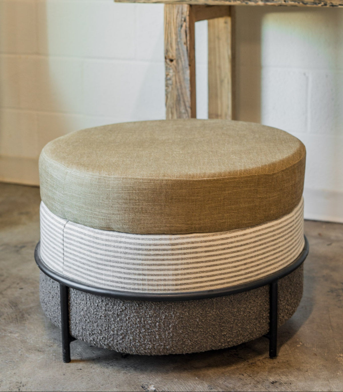 Upholstered Ottoman with Metal Legs