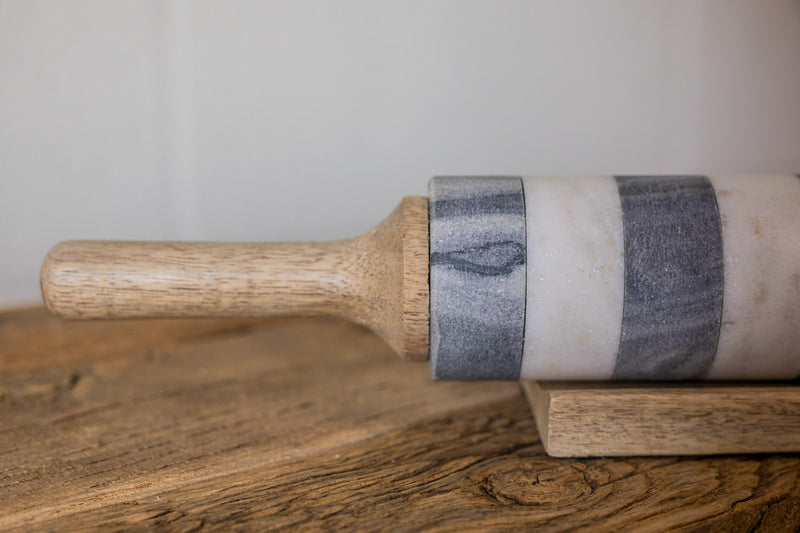 Striped Marble Rolling Pin w/ Mango Wood Stand