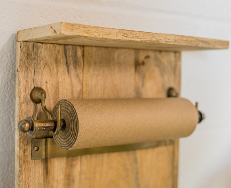 Wooden Wall Note Roll w/ Shelf & Coat Hooks