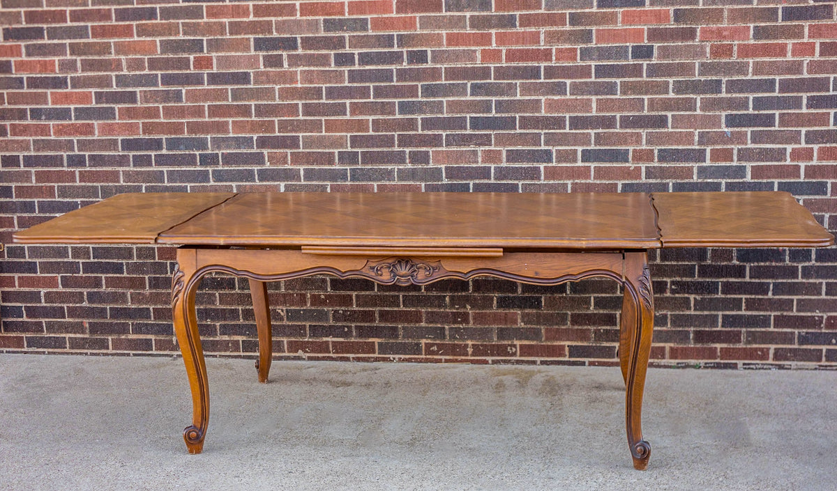 Louis XV Style Parquetry Oak Draw Leaf Table