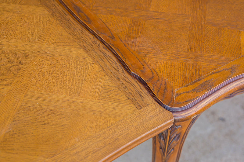 Louis XV Style Parquetry Oak Draw Leaf Table