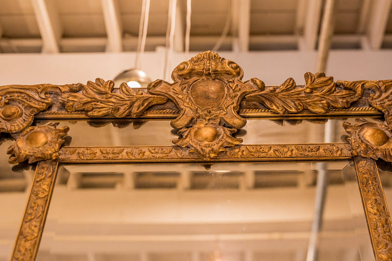 Cartouche Crowned Large Gilt Beveled Mirror