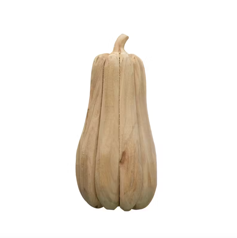 Hand-Carved Natural Poplar Wood Pumpkin