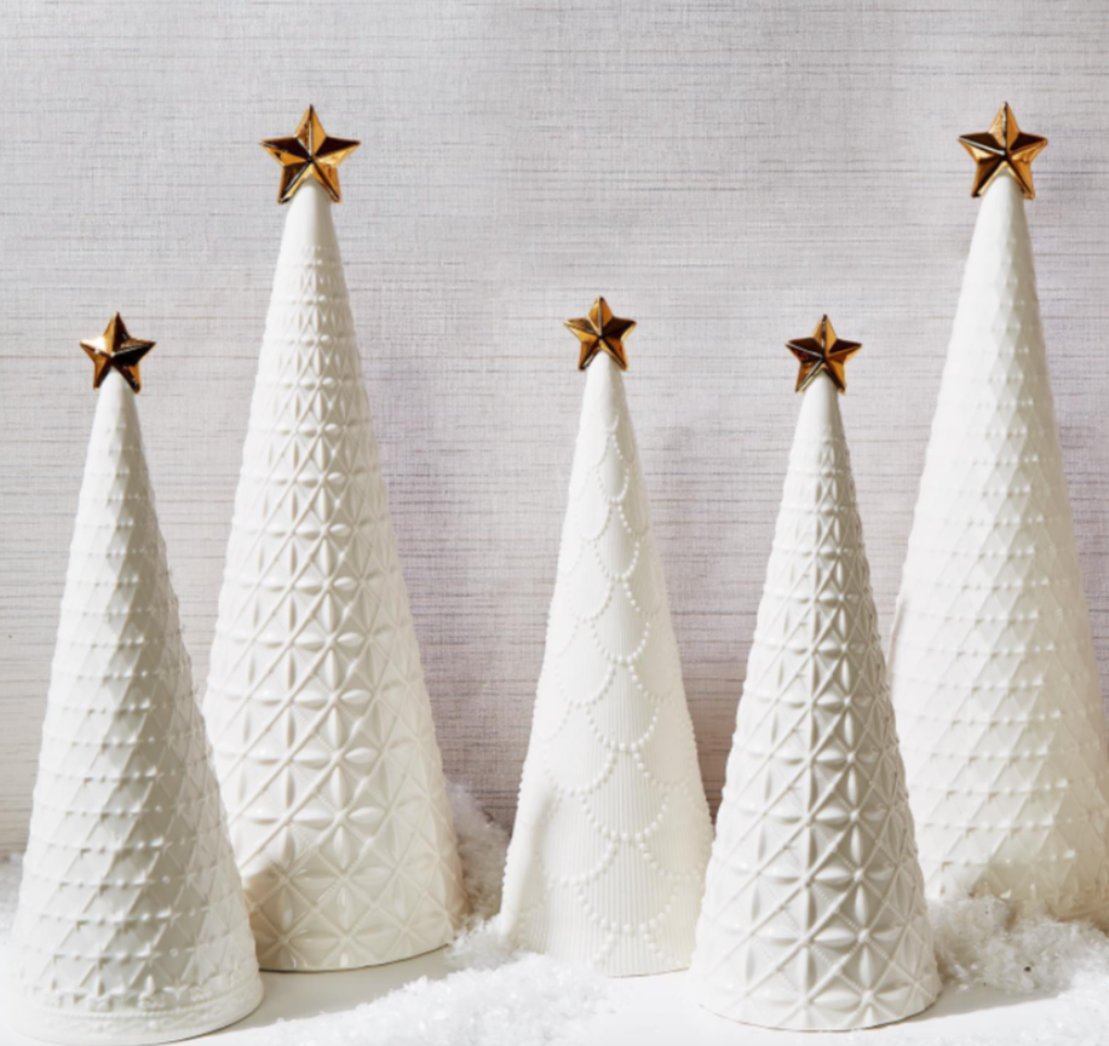 Elegant White Embossed Ceramic Christmas Tree