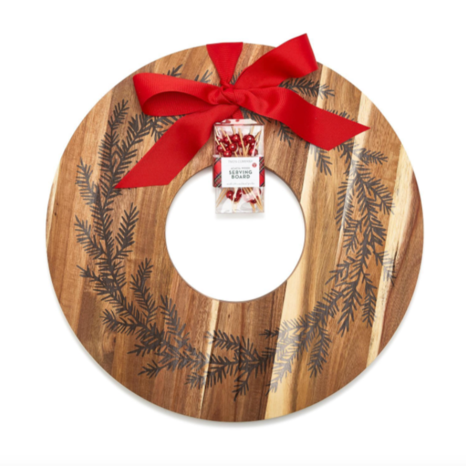 Etched Wooden Wreath Charcuterie Board w/ Picks