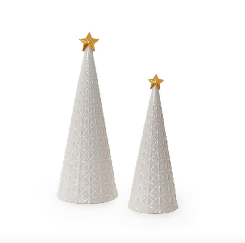 Elegant White Embossed Ceramic Christmas Tree