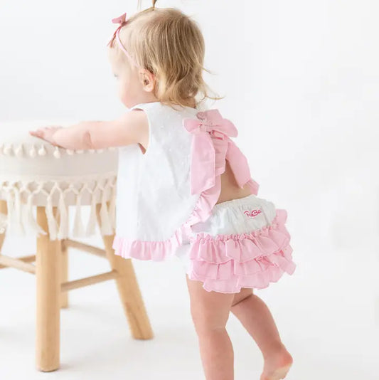 White & Pink Swiss Dot Swing Top & Bloomer Set