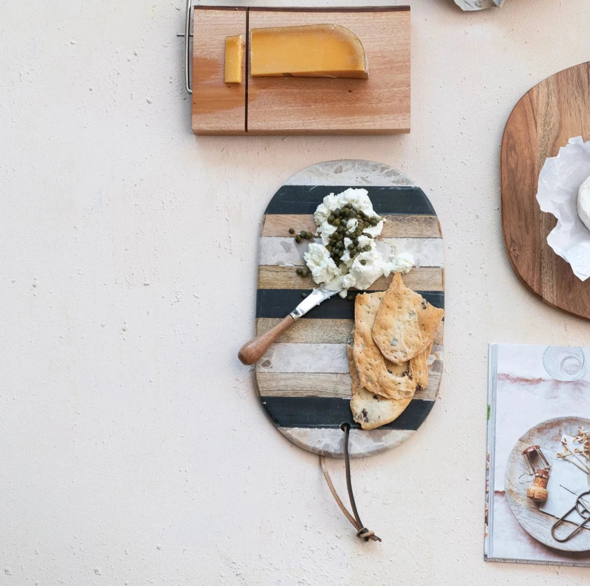 Marble & Mango Wood Cheese Board w/ Canape Knife