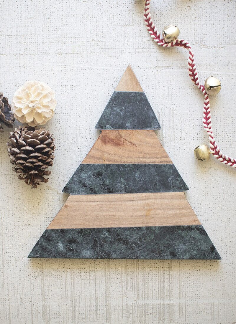 Marble & Acacia Christmas Tree Cutting Board