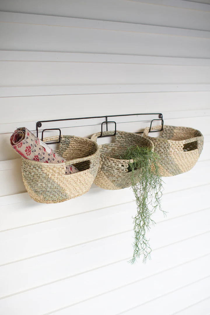 Hanging Woven Seagrass Baskets on Metal Frame