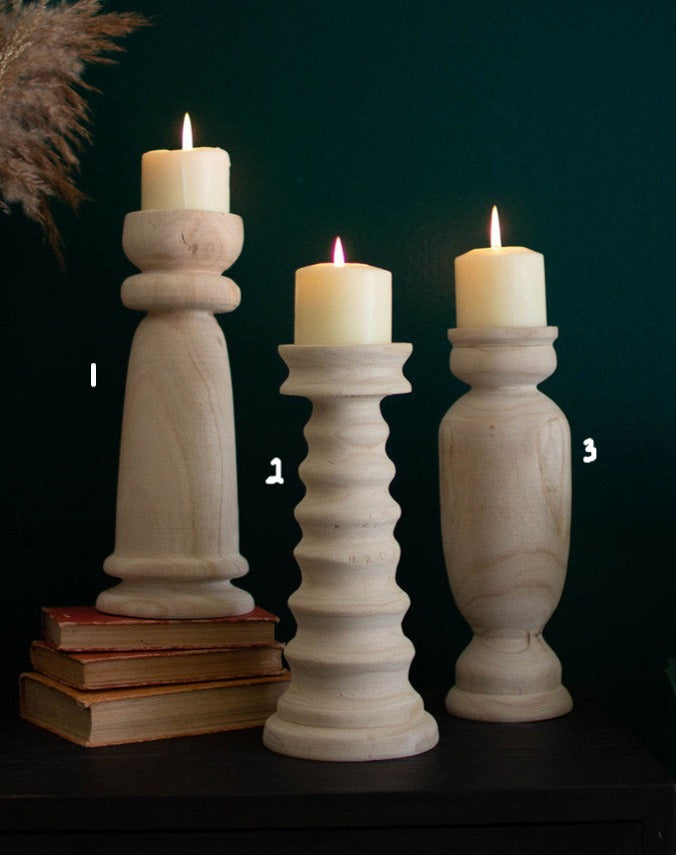 Chunky Turned Wood Pillar Candle Holder