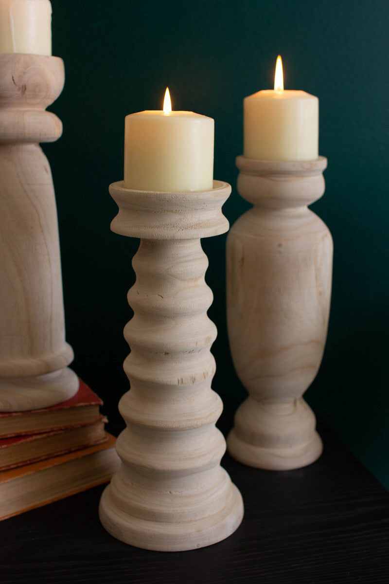 Chunky Turned Wood Pillar Candle Holder
