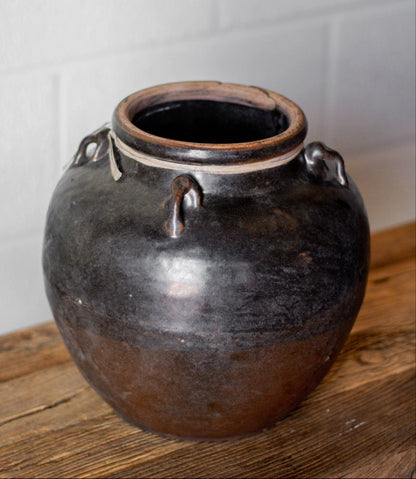 Vintage 4-Handle Glazed Pot