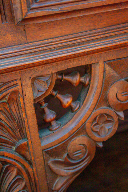 French Breton Figural Carved Oak Desk